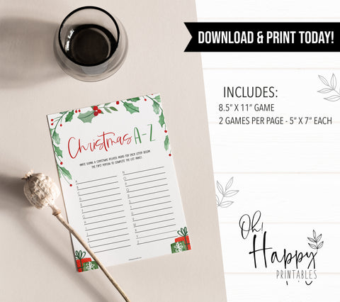 christmas party game, christmas a-z game, fun christmas games
