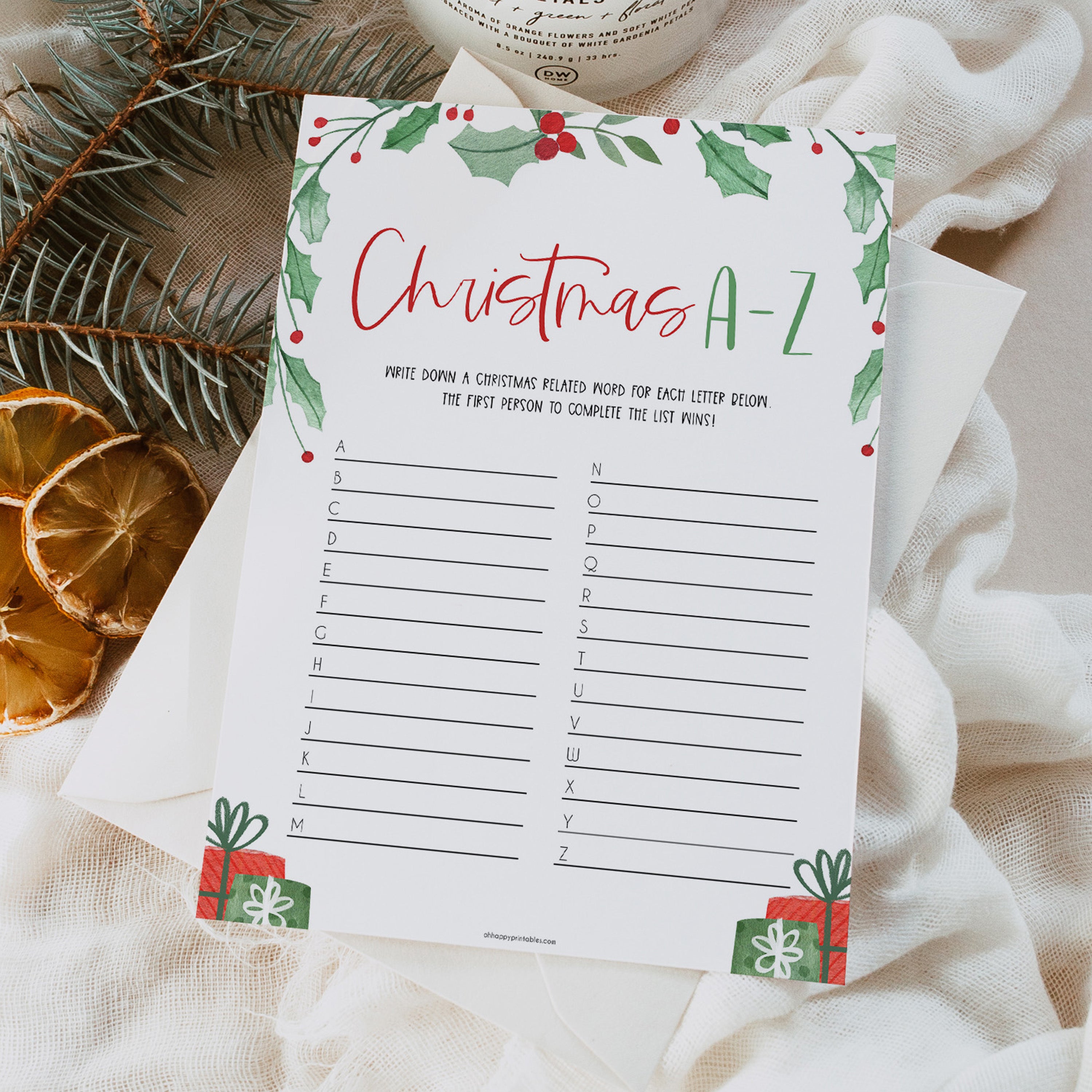 christmas party game, christmas a-z game, fun christmas games