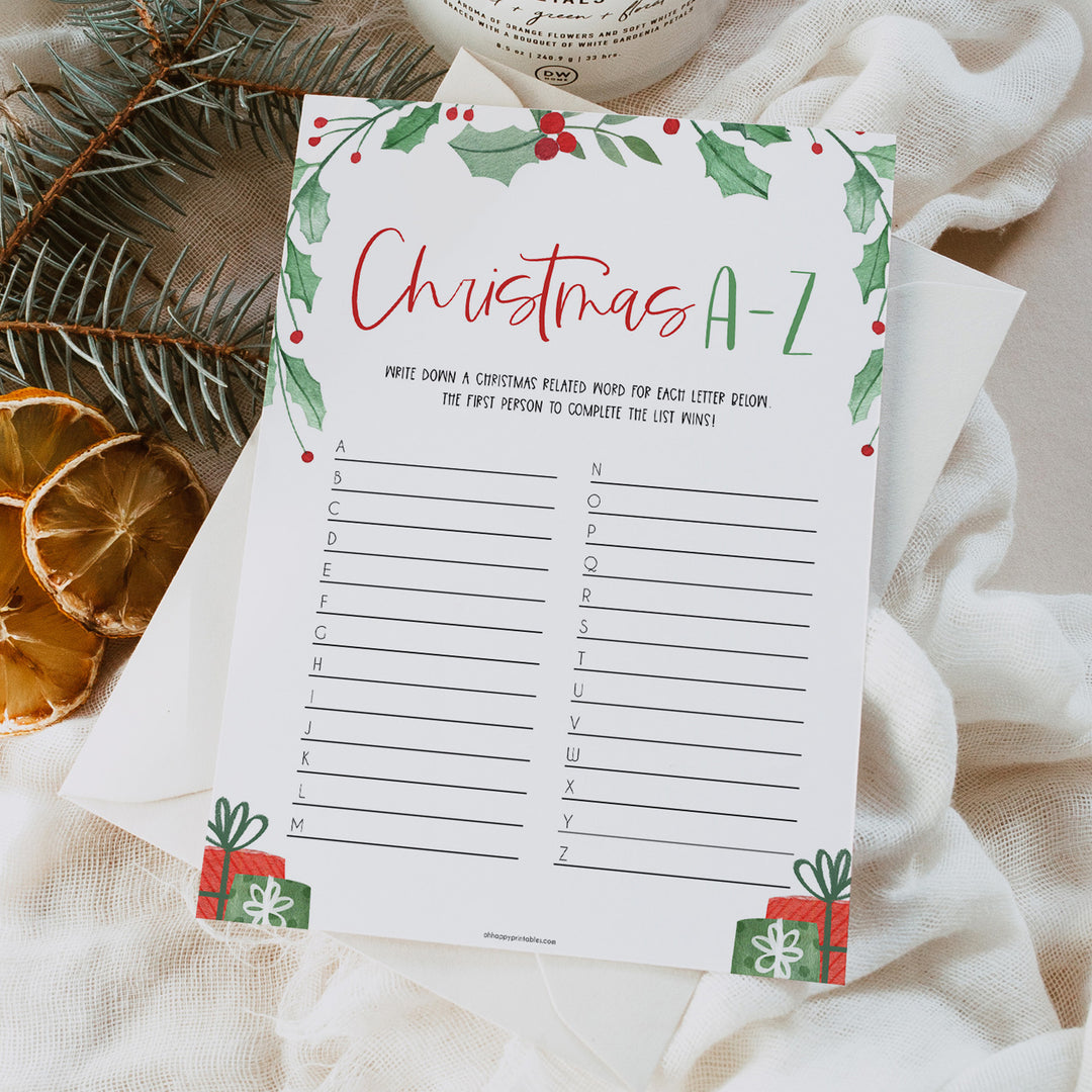 christmas party game, christmas a-z game, fun christmas games
