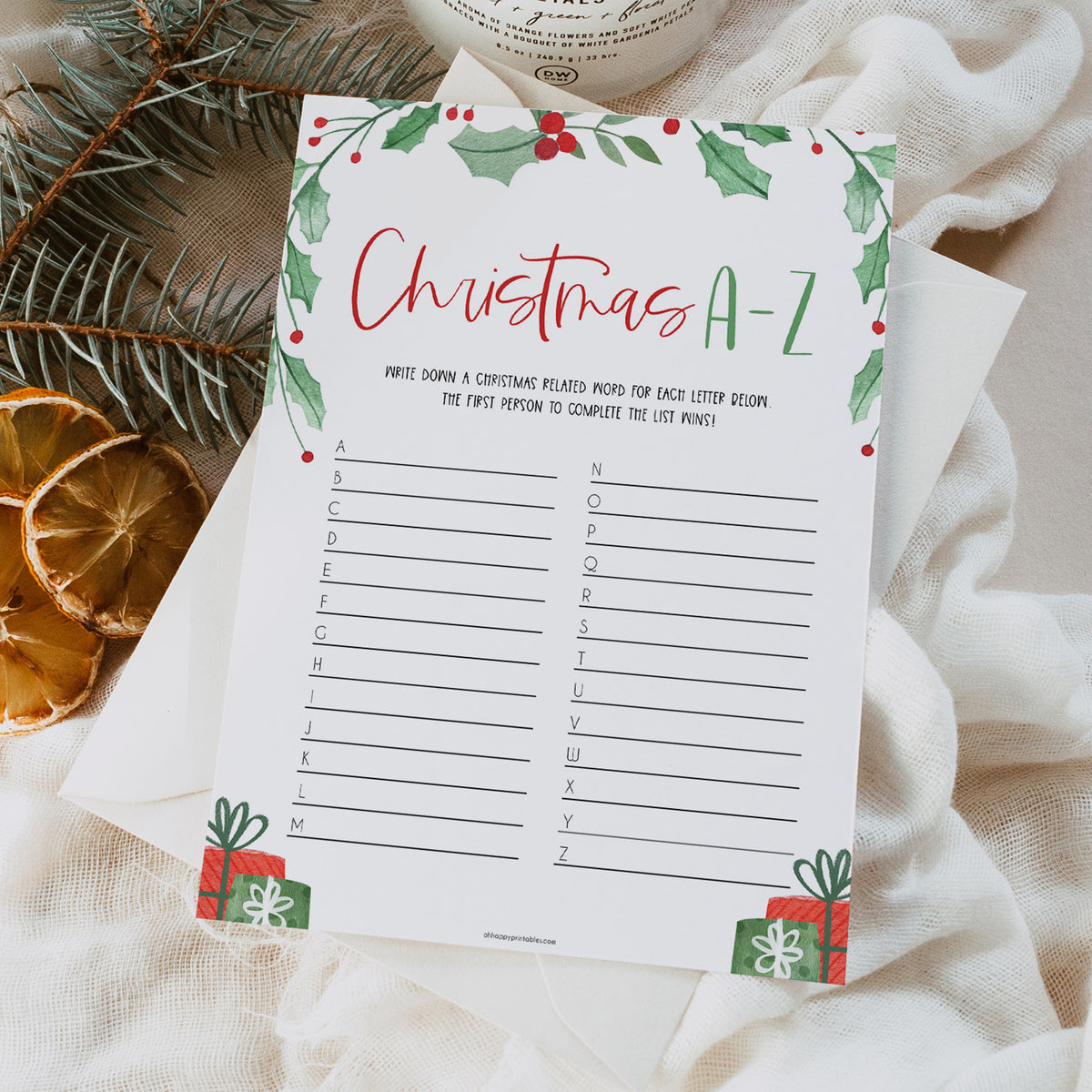 christmas party game, christmas a-z game, fun christmas games