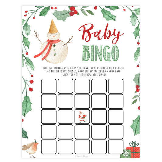 Christmas baby shower games, Baby Shower Bingo festive baby shower games, best baby shower games, top 10 baby games, baby shower ideas, baby shower games