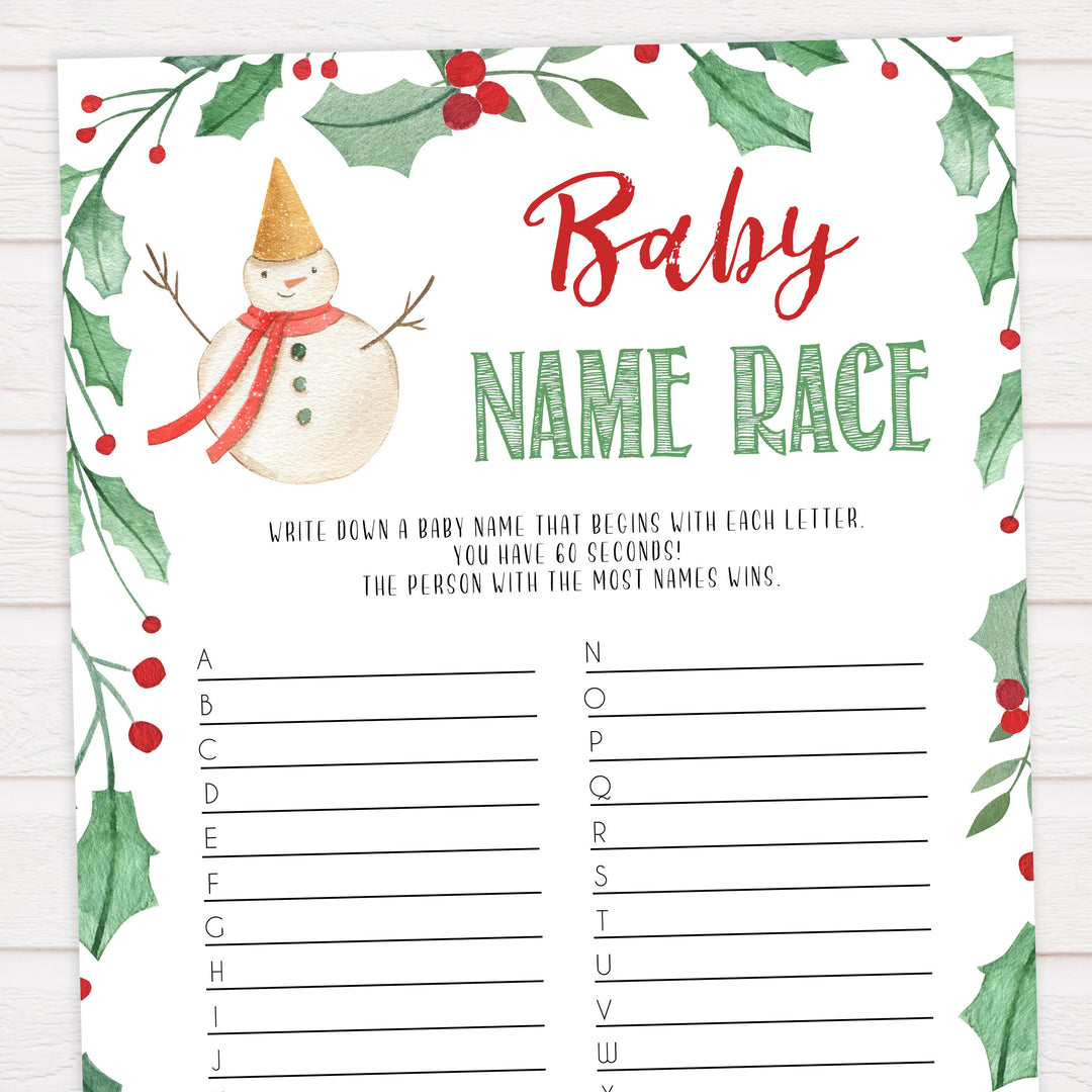 Christmas baby shower games, baby name race, festive baby shower games, best baby shower games, top 10 baby games, baby shower ideas, baby shower games