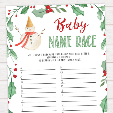 Christmas baby shower games, baby name race, festive baby shower games, best baby shower games, top 10 baby games, baby shower ideas, baby shower games