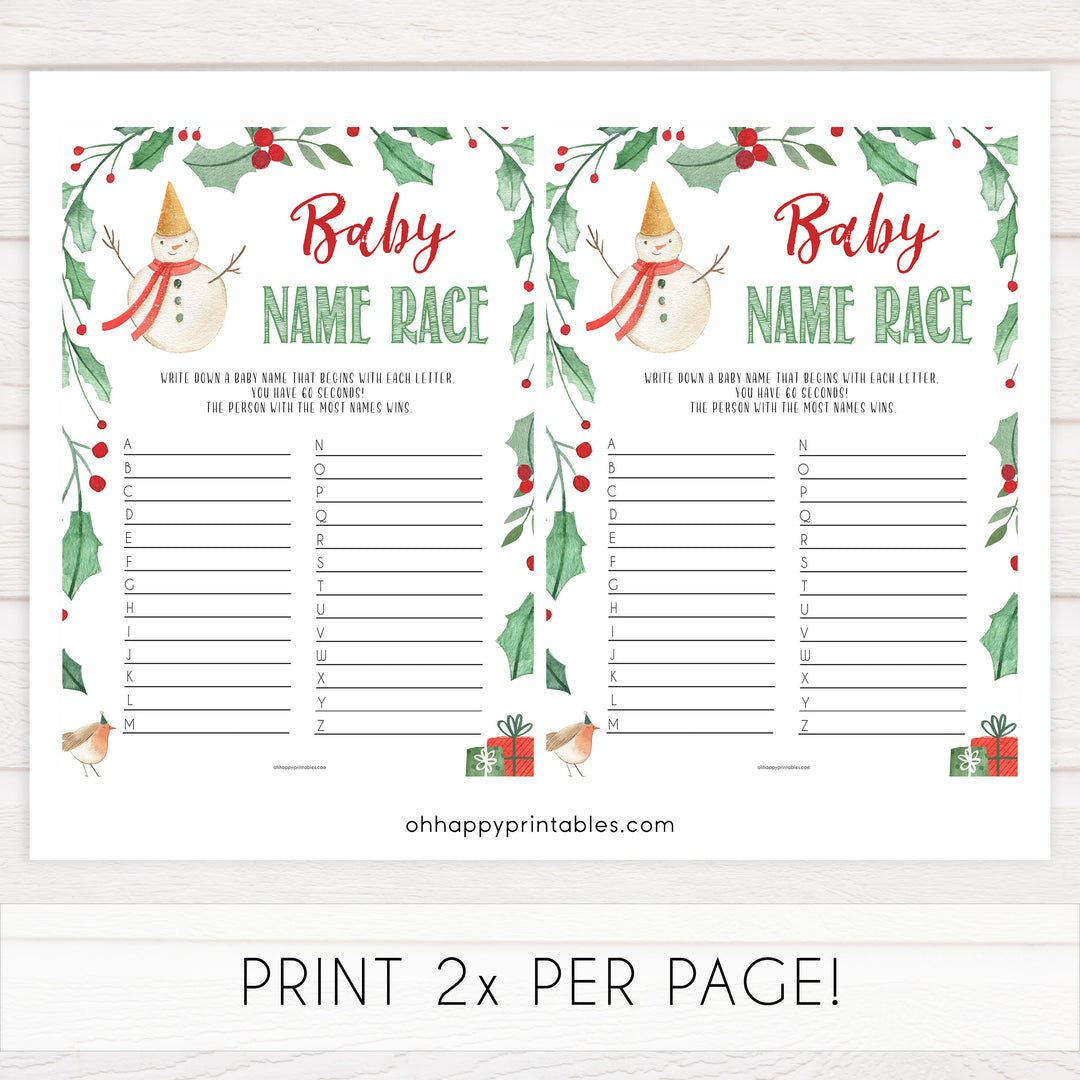 Christmas baby shower games, baby name race, festive baby shower games, best baby shower games, top 10 baby games, baby shower ideas, baby shower games