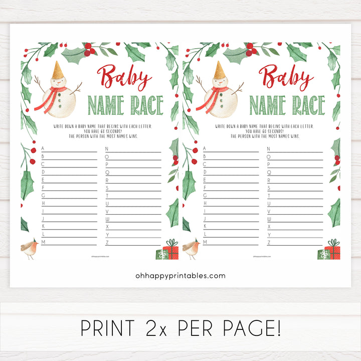 Christmas baby shower games, baby name race, festive baby shower games, best baby shower games, top 10 baby games, baby shower ideas, baby shower games