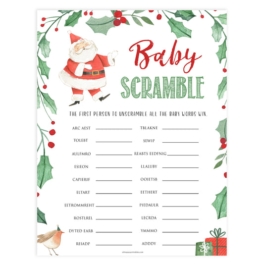 Christmas baby shower games, baby shower scramble, festive baby shower games, best baby shower games, top 10 baby games, baby shower ideas, baby shower games