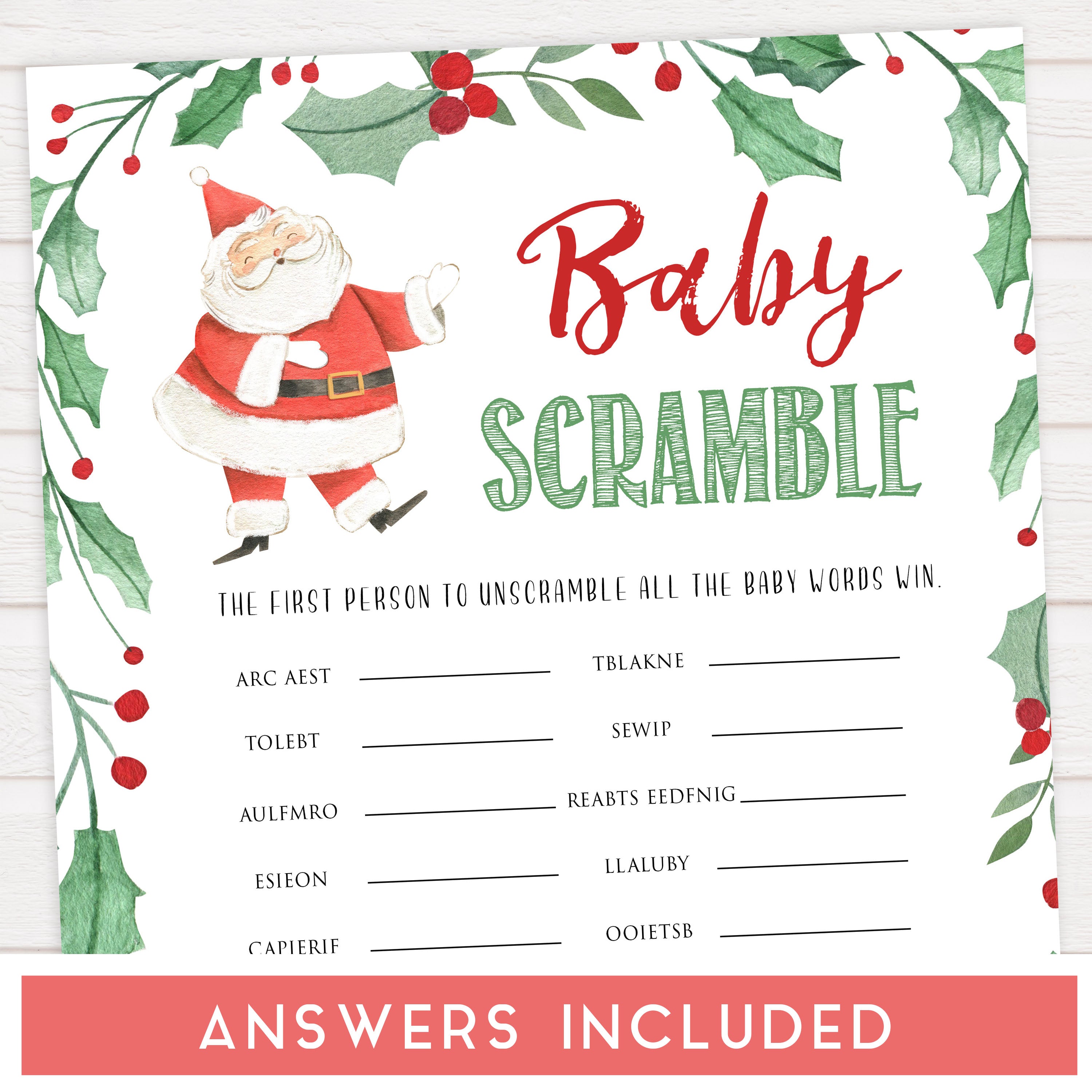 Christmas baby shower games, baby shower scramble, festive baby shower games, best baby shower games, top 10 baby games, baby shower ideas, baby shower games