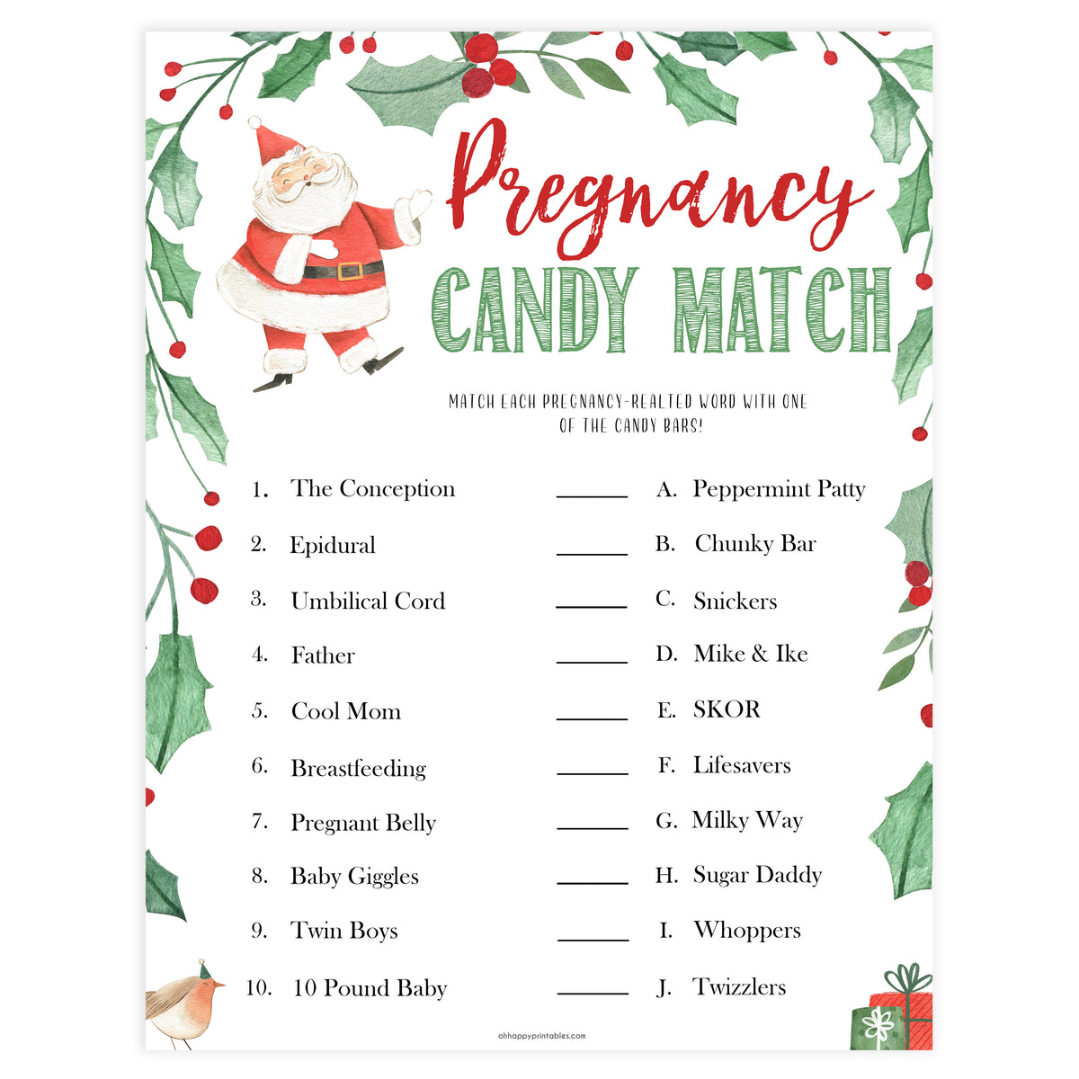 Christmas baby shower games, pregnancy candy match, festive baby shower games, best baby shower games, top 10 baby games, baby shower ideas, baby shower games