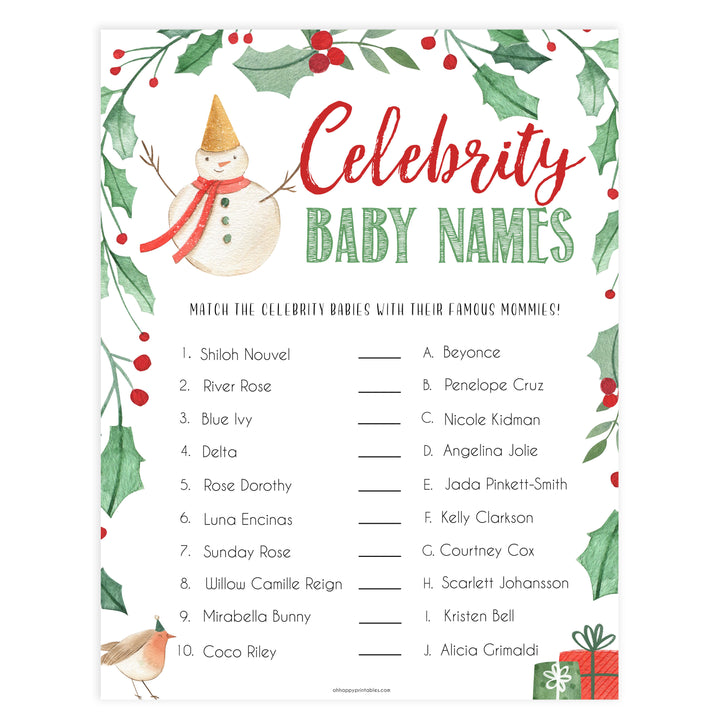 Christmas baby shower games, celebrity baby names, festive baby shower games, best baby shower games, top 10 baby games, baby shower ideas, baby shower games