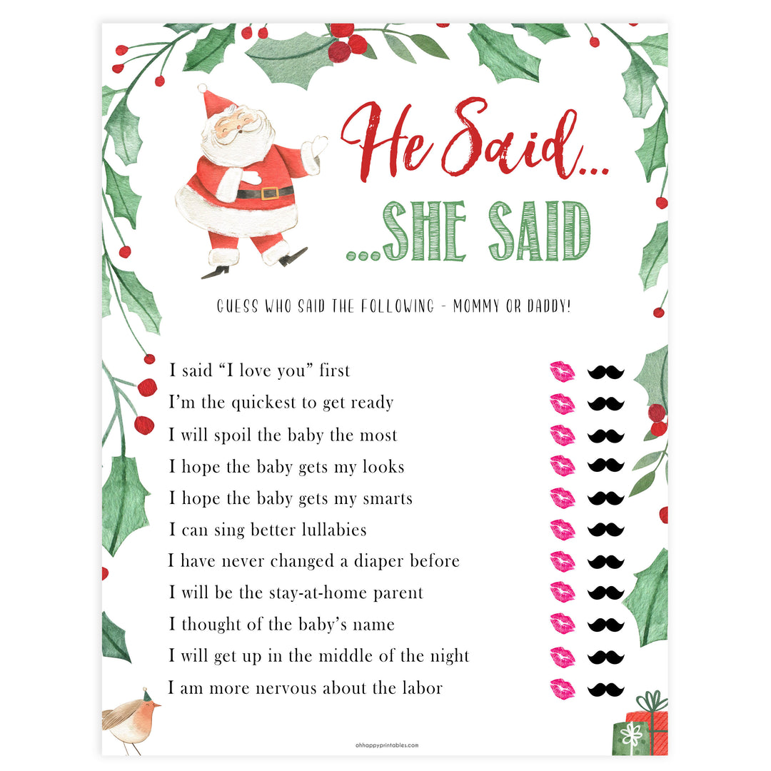 Christmas baby shower games, he said she said, festive baby shower games, best baby shower games, top 10 baby games, baby shower ideas, baby shower games