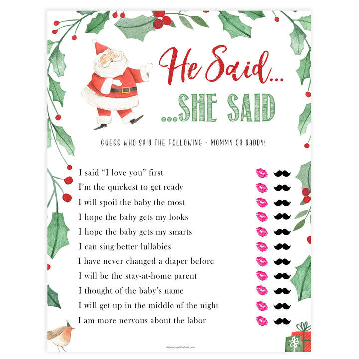 Christmas baby shower games, he said she said, festive baby shower games, best baby shower games, top 10 baby games, baby shower ideas, baby shower games