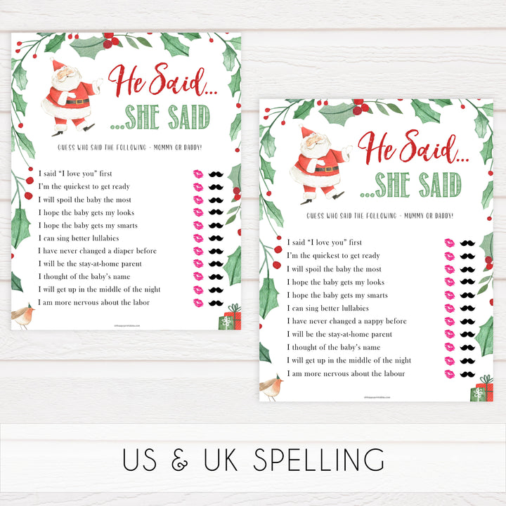 Christmas baby shower games, he said she said, festive baby shower games, best baby shower games, top 10 baby games, baby shower ideas, baby shower games