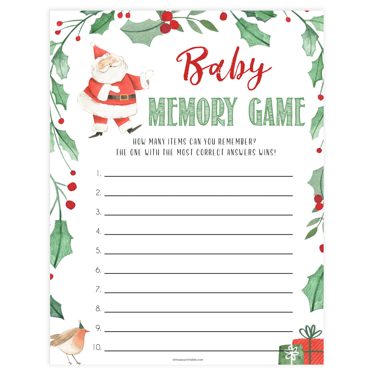 Christmas baby shower games, baby memory game, festive baby shower games, best baby shower games, top 10 baby games, baby shower ideas, baby shower games