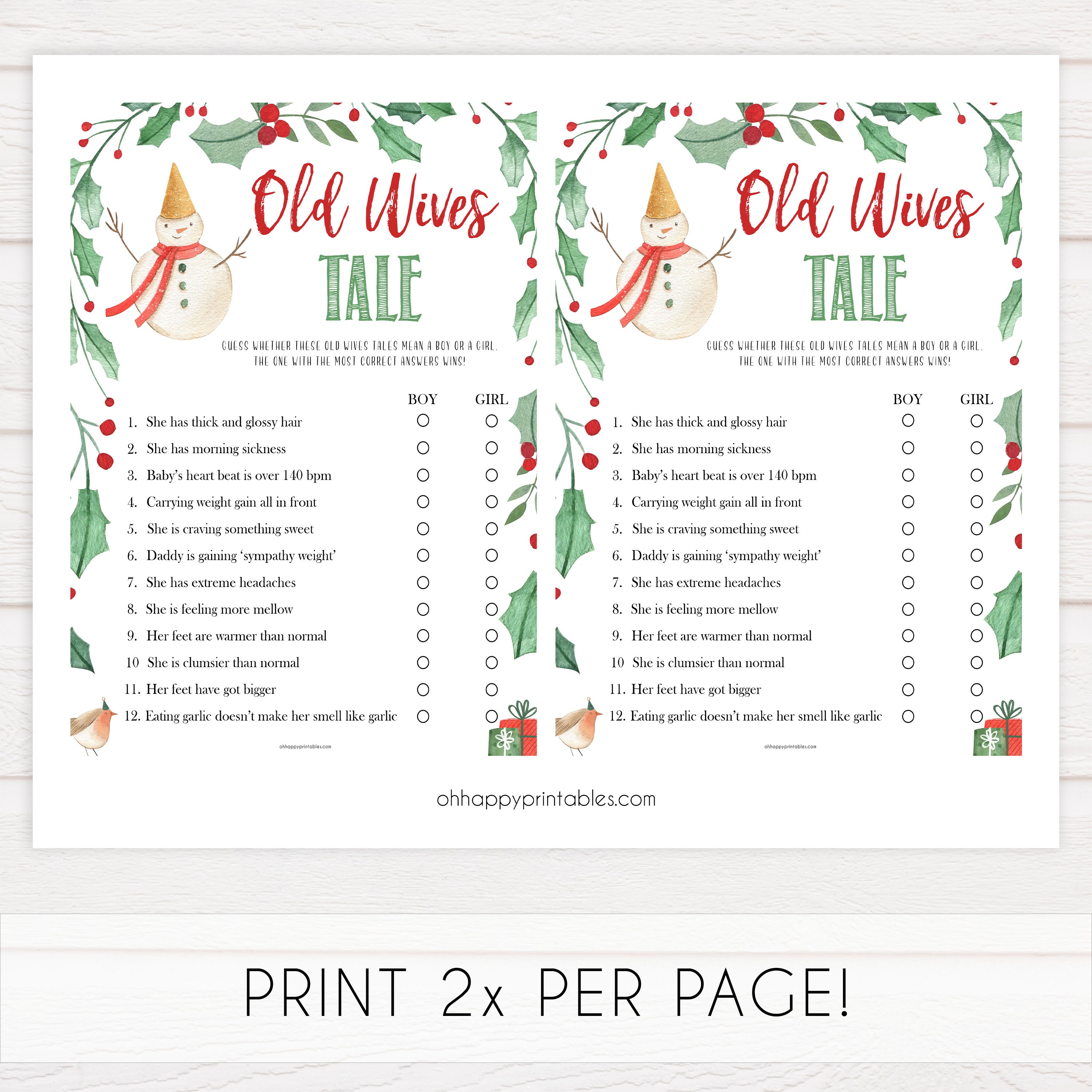 Old Wives Tales Game Christmas Printable Baby Games