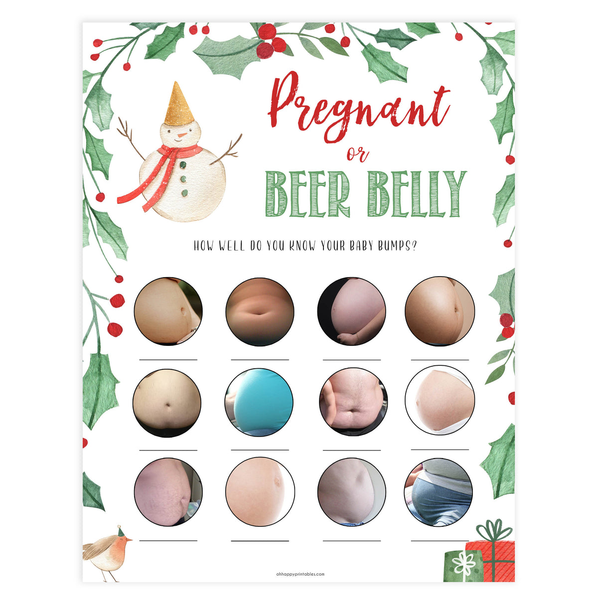Christmas baby shower games, baby bump or beer belly festive baby shower games, best baby shower games, top 10 baby games, baby shower ideas, baby shower games