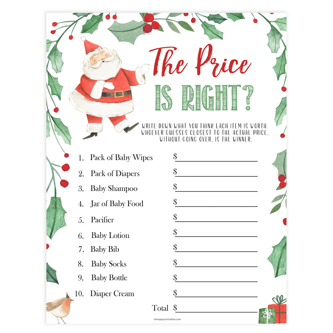 Christmas baby shower games, the price is right, festive baby shower games, best baby shower games, top 10 baby games, baby shower ideas, baby shower games