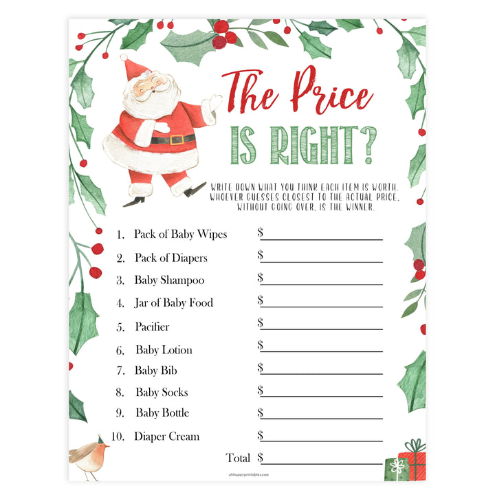 Christmas baby shower games, the price is right, festive baby shower games, best baby shower games, top 10 baby games, baby shower ideas, baby shower games