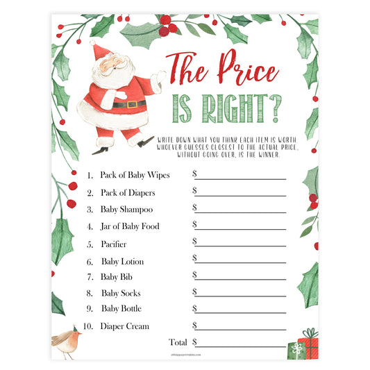 Christmas baby shower games, the price is right, festive baby shower games, best baby shower games, top 10 baby games, baby shower ideas, baby shower games