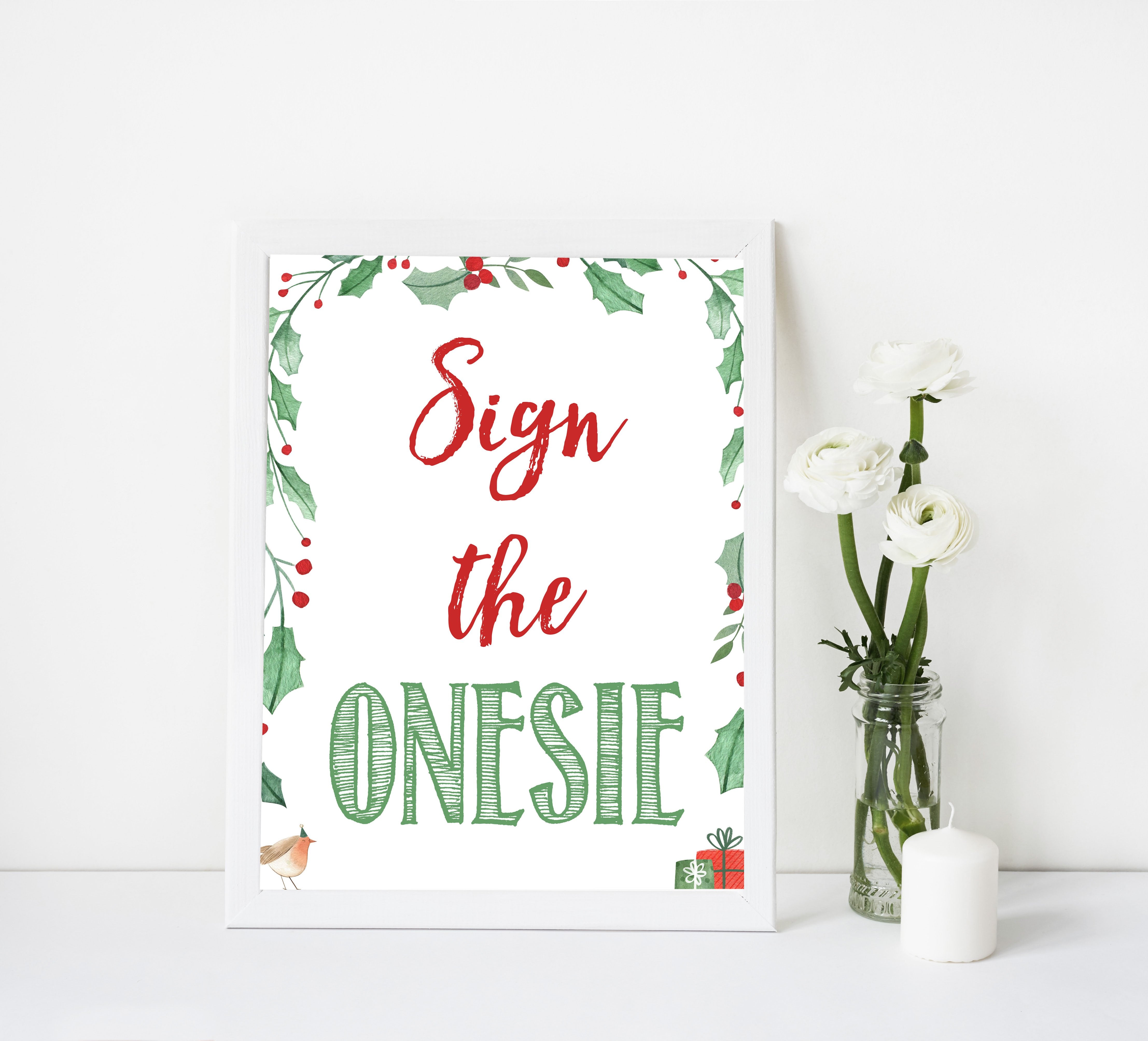 Christmas baby shower signs, sign the onesie baby shower sign, baby shower decor, printable baby signs, baby decor, festive baby shower