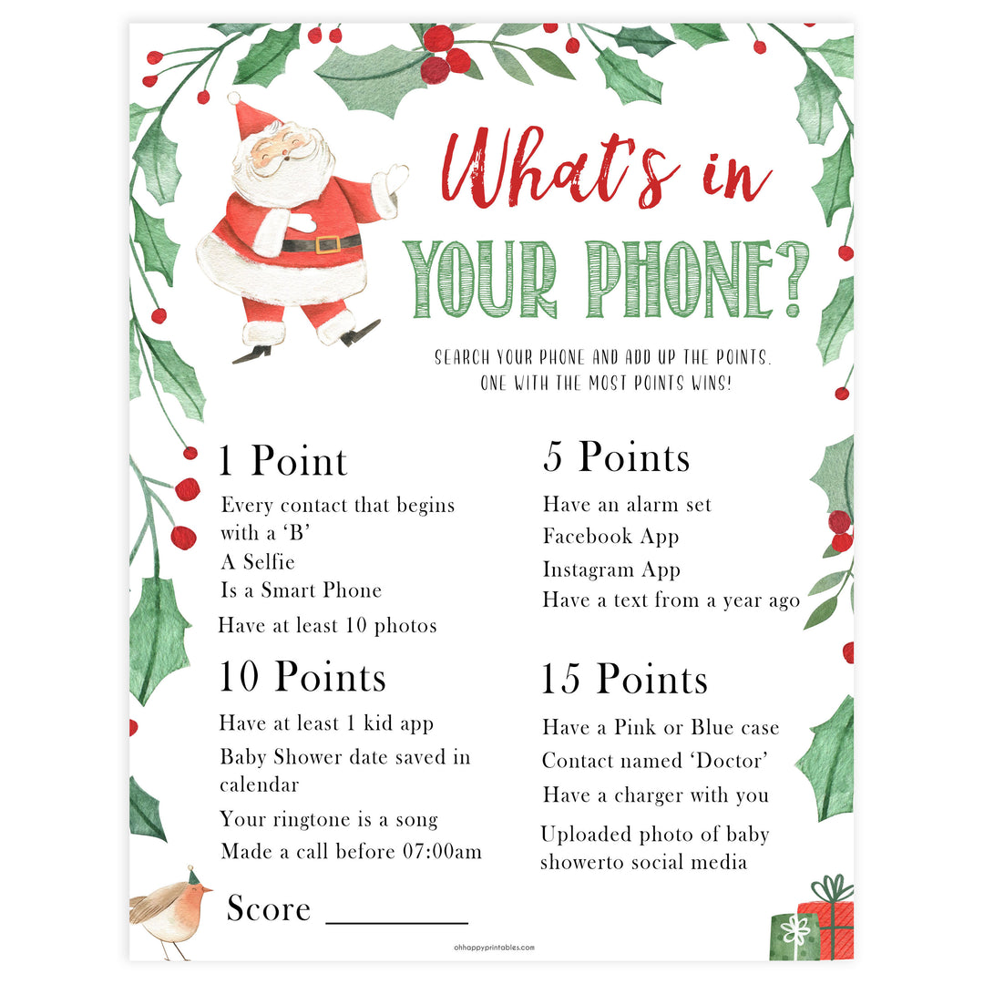 Christmas baby shower games, whats in your phone, festive baby shower games, best baby shower games, top 10 baby games, baby shower ideas, baby shower games