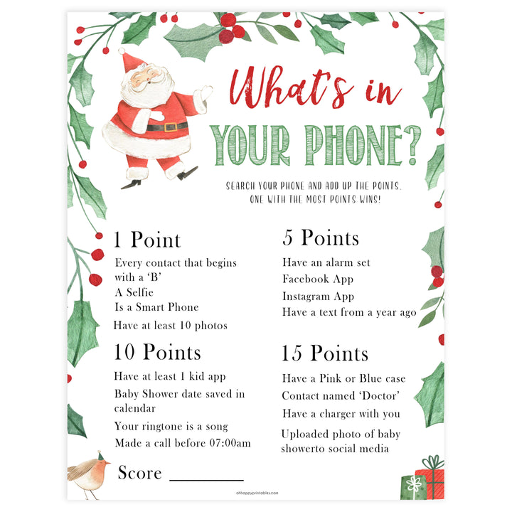 Christmas baby shower games, whats in your phone, festive baby shower games, best baby shower games, top 10 baby games, baby shower ideas, baby shower games