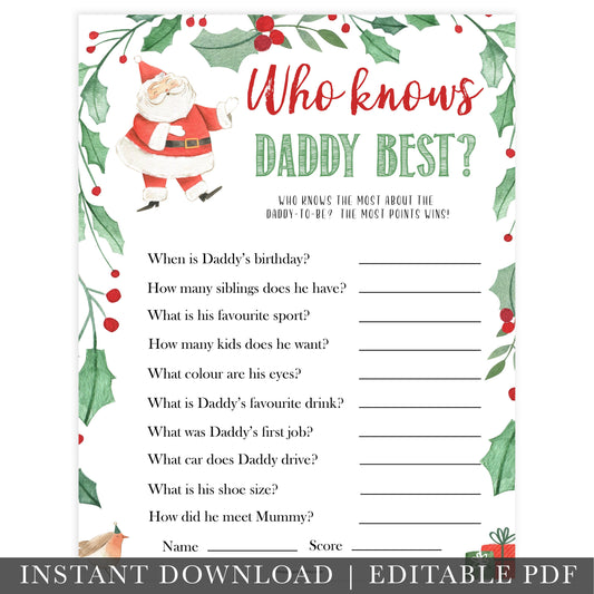 Christmas baby shower games, who knows daddy best, festive baby shower games, best baby shower games, top 10 baby games, baby shower ideas, baby shower games