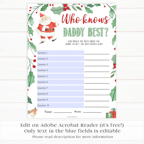 Christmas baby shower games, who knows daddy best, festive baby shower games, best baby shower games, top 10 baby games, baby shower ideas, baby shower games