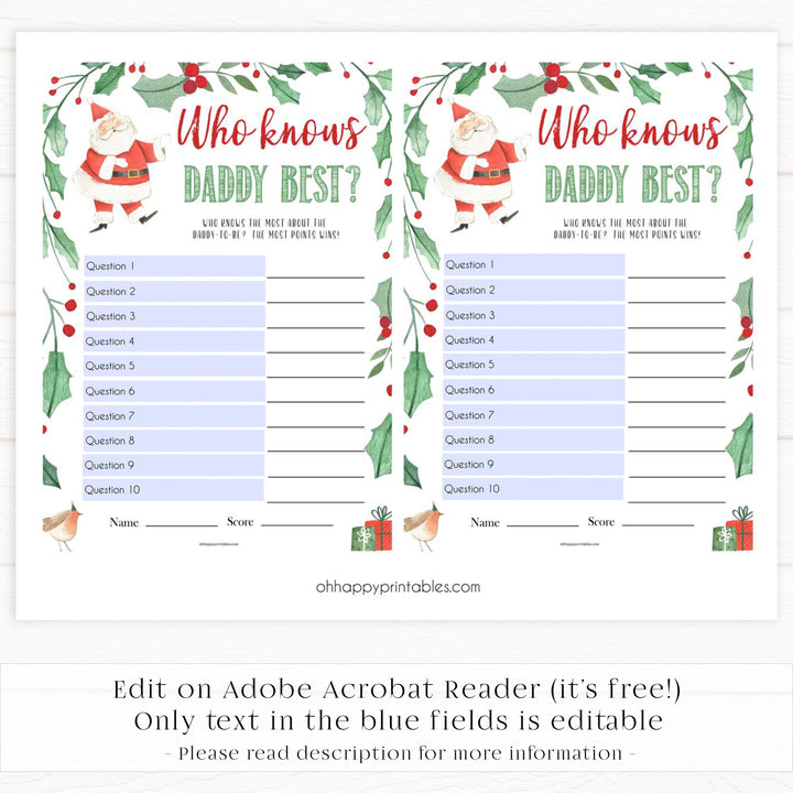 Christmas baby shower games, who knows daddy best, festive baby shower games, best baby shower games, top 10 baby games, baby shower ideas, baby shower games