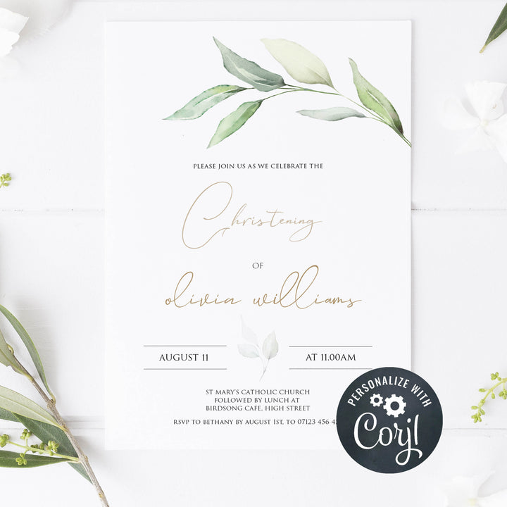 editable floral christening invitation, editable christening invitation, floral christening evite
