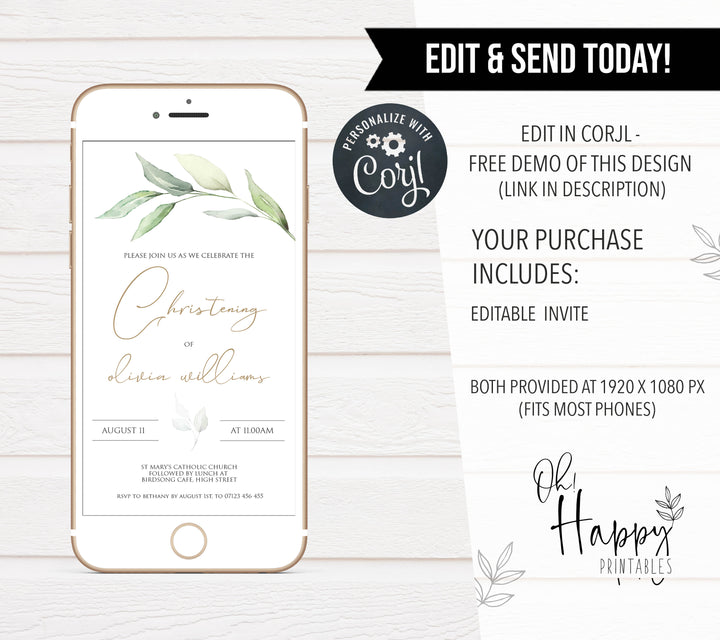 editable christening mobile invitation, editable baptism invitation, christening invitation, editable mobile christening invitation