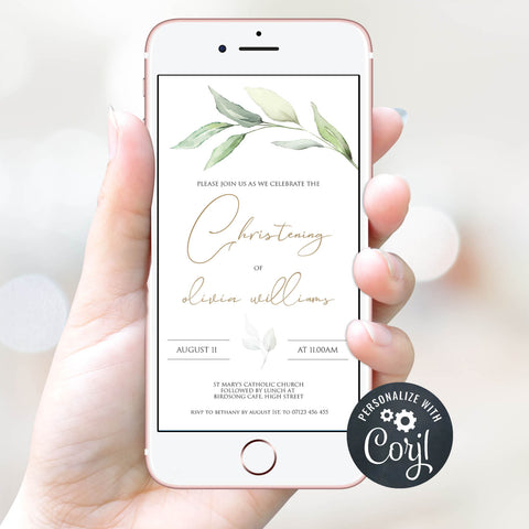 editable christening mobile invitation, editable baptism invitation, christening invitation, editable mobile christening invitation