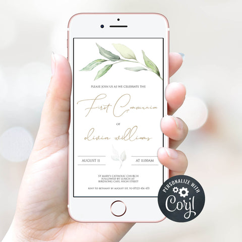 editable holy first communion invitation, first communion invite, editable first communion evite
