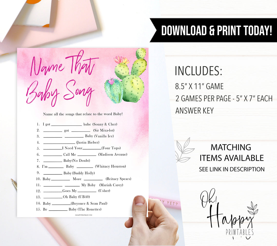 Cactus baby shower games, cactus name that baby song baby game, printable baby games, Mexican baby shower, Mexican baby games, fiesta baby games, popular baby games, printable baby games