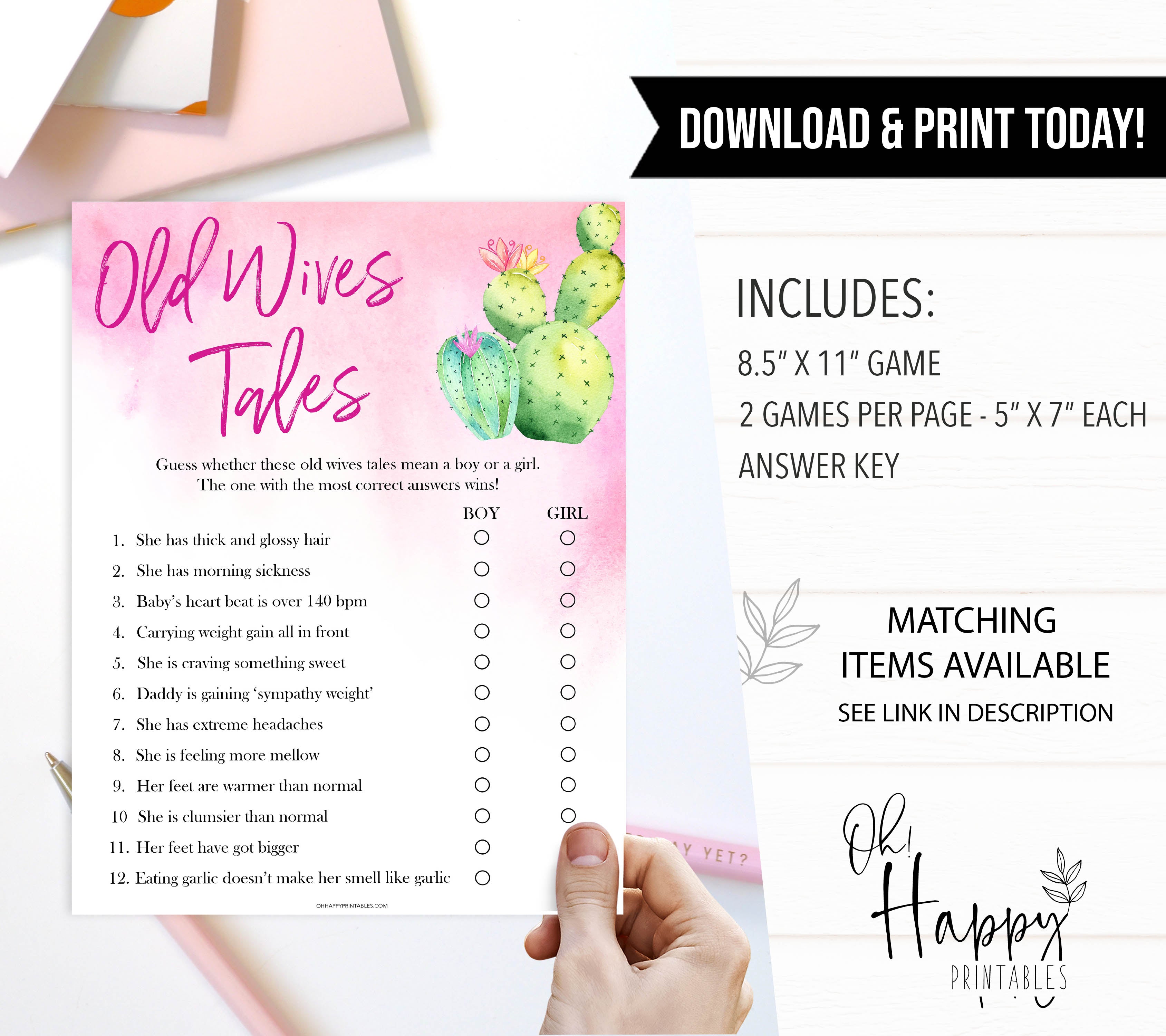 Cactus baby shower games, cactus old wives tales baby game, printable baby games, Mexican baby shower, Mexican baby games, fiesta baby games, popular baby games, printable baby games