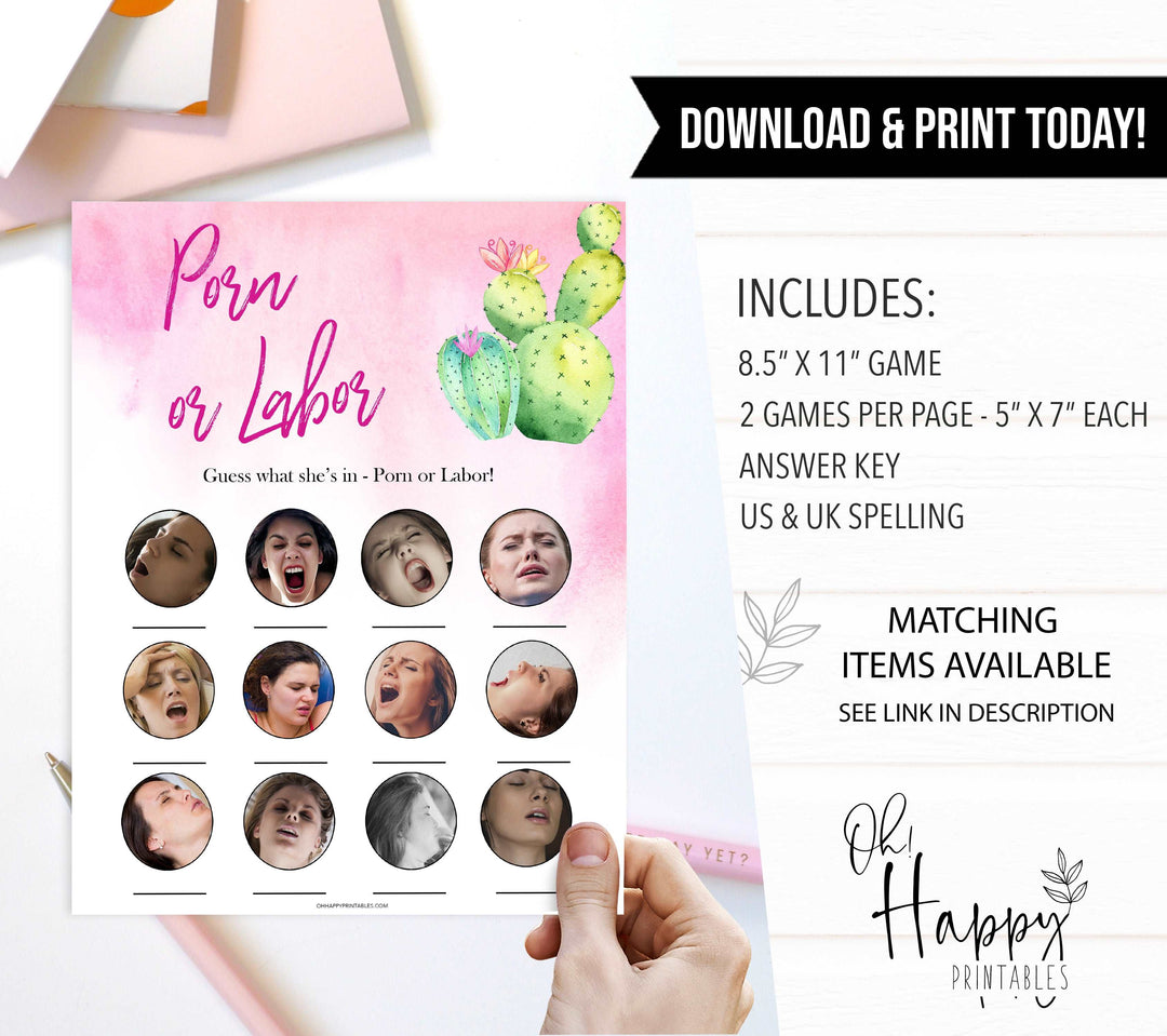 Cactus baby games, porn or labor, baby bump or beer belly game printable baby shower games, Mexican baby shower, fun baby games, top baby games, best baby games, baby shower games
