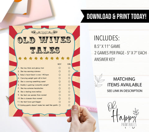 old wives tale game, baby old wives tales baby shower game, Printable baby shower games, circus fun baby games, baby shower games, fun baby shower ideas, top baby shower ideas, carnival baby shower, circus baby shower ideas
