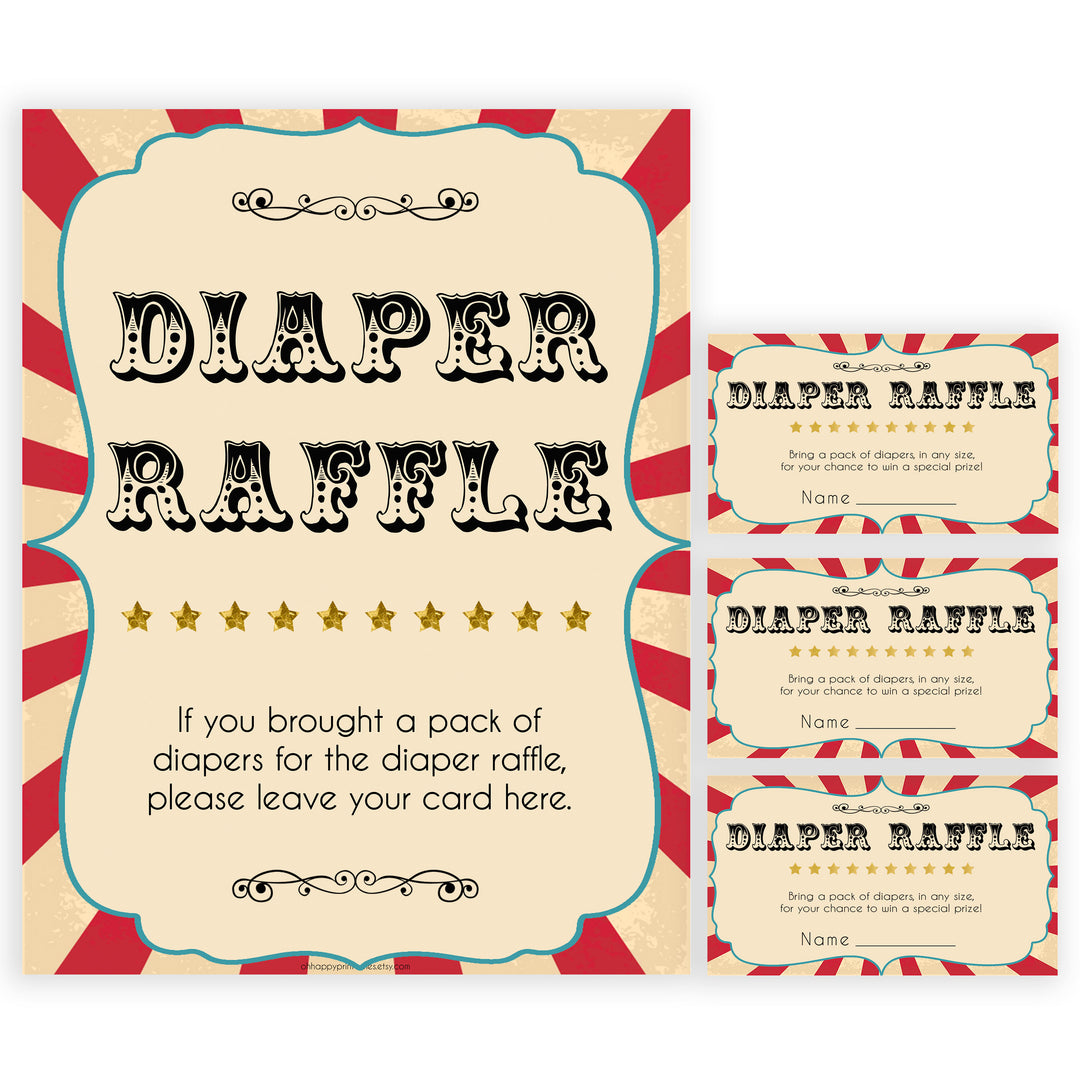 Circus diaper raffle baby shower games, circus baby games, carnival baby games, printable baby games, fun baby games, popular baby games, carnival baby shower, carnival theme