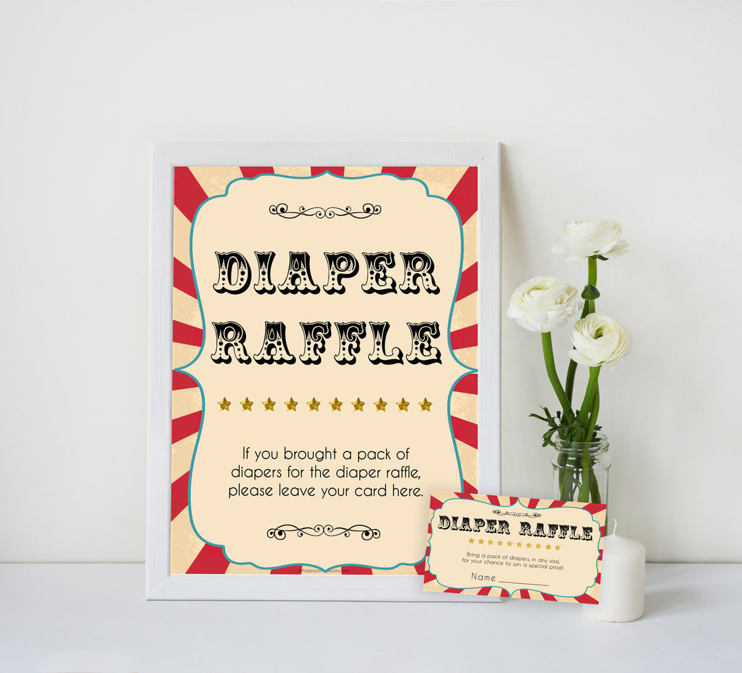 Circus diaper raffle baby shower games, circus baby games, carnival baby games, printable baby games, fun baby games, popular baby games, carnival baby shower, carnival theme