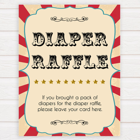 Circus diaper raffle baby shower games, circus baby games, carnival baby games, printable baby games, fun baby games, popular baby games, carnival baby shower, carnival theme
