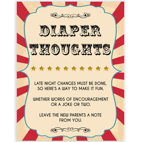 Circus diaper thoughts baby shower games, circus baby games, carnival baby games, printable baby games, fun baby games, popular baby games, carnival baby shower, carnival theme