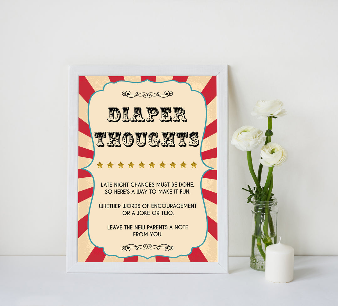 Circus diaper thoughts baby shower games, circus baby games, carnival baby games, printable baby games, fun baby games, popular baby games, carnival baby shower, carnival theme