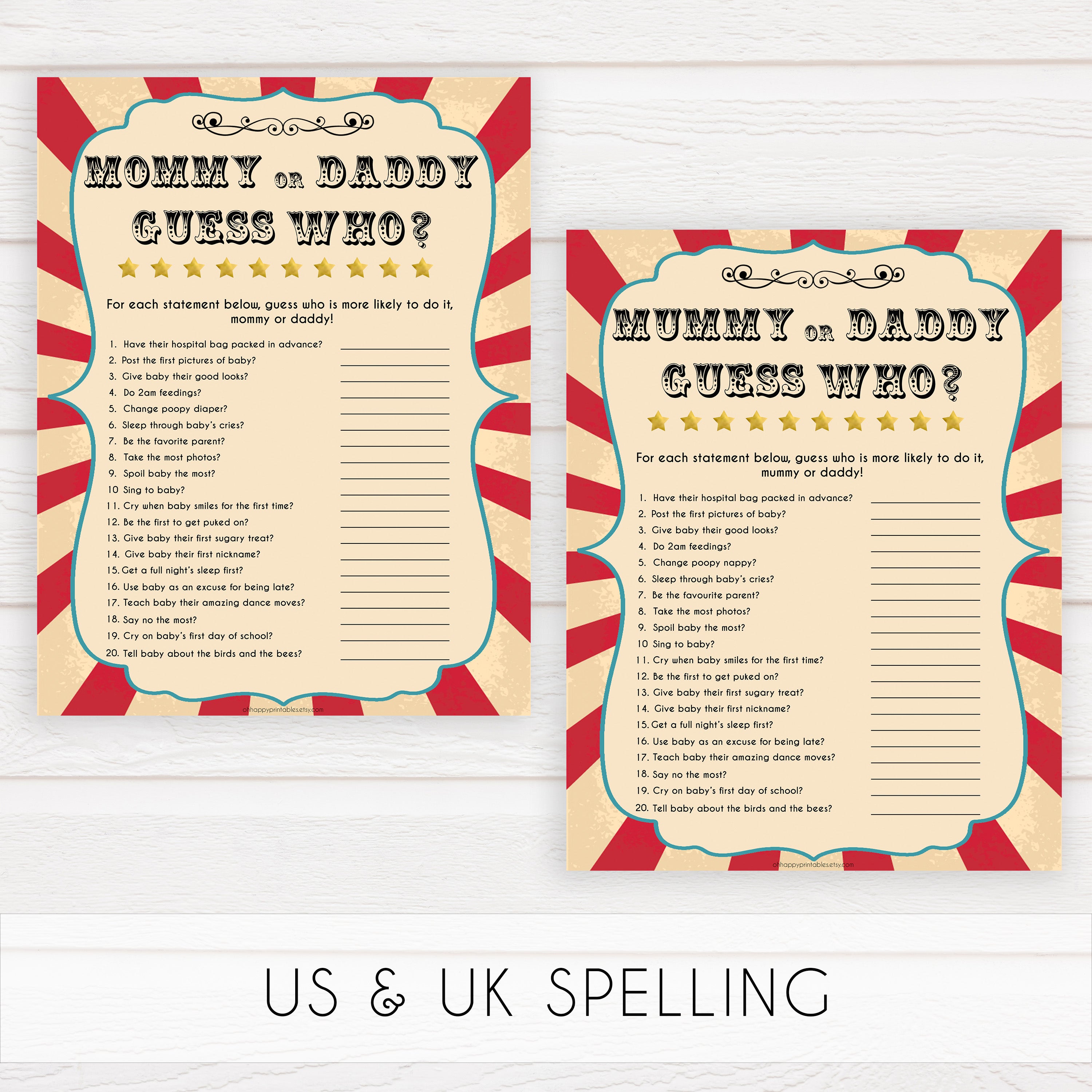 Circus guess who mommy or daddy baby shower games, circus baby games, carnival baby games, printable baby games, fun baby games, popular baby games, carnival baby shower, carnival theme