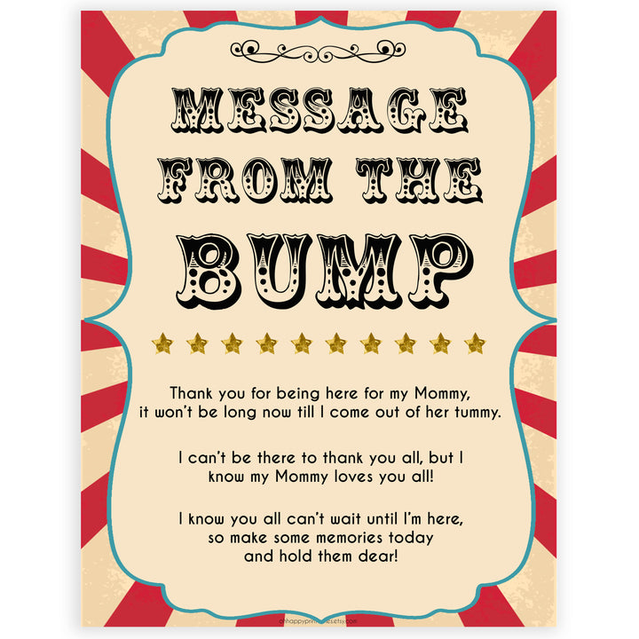 Circus message from the bump baby shower games, circus baby games, carnival baby games, printable baby games, fun baby games, popular baby games, carnival baby shower, carnival theme