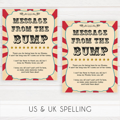 Circus message from the bump baby shower games, circus baby games, carnival baby games, printable baby games, fun baby games, popular baby games, carnival baby shower, carnival theme