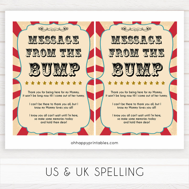 Circus message from the bump baby shower games, circus baby games, carnival baby games, printable baby games, fun baby games, popular baby games, carnival baby shower, carnival theme