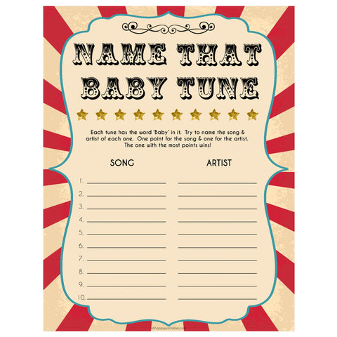Circus name that baby tune baby shower games, circus baby games, carnival baby games, printable baby games, fun baby games, popular baby games, carnival baby shower, carnival theme