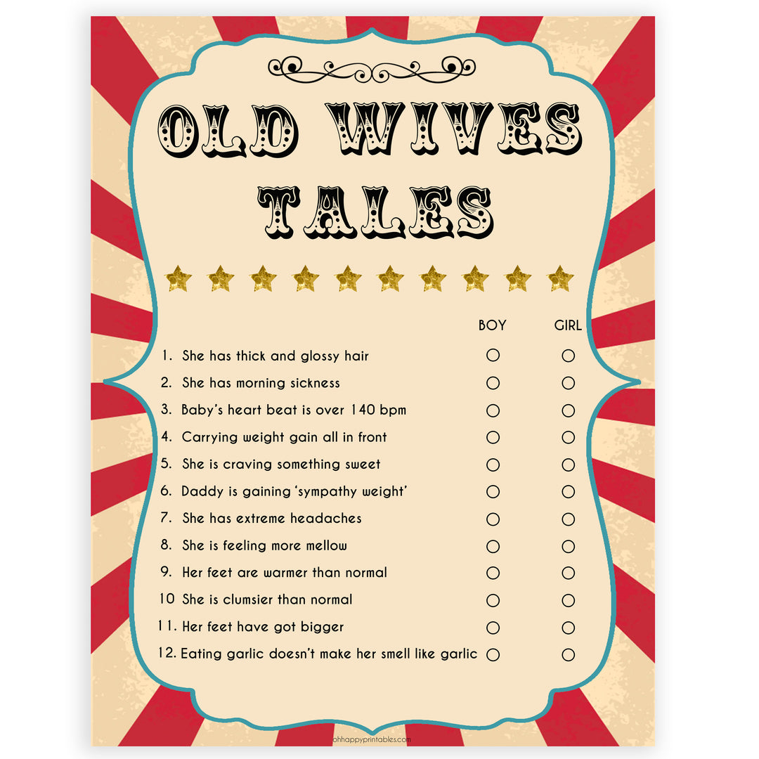 old wives tale game, baby old wives tales baby shower game, Printable baby shower games, circus fun baby games, baby shower games, fun baby shower ideas, top baby shower ideas, carnival baby shower, circus baby shower ideas