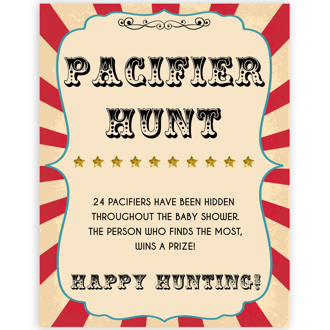 Circus pacifier hunt baby shower games, circus baby games, carnival baby games, printable baby games, fun baby games, popular baby games, carnival baby shower, carnival theme