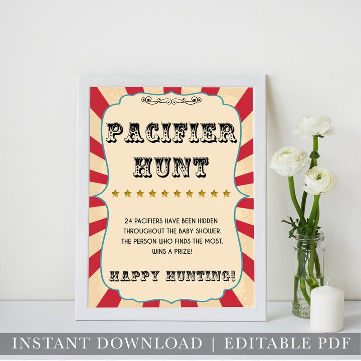 Circus pacifier hunt baby shower games, circus baby games, carnival baby games, printable baby games, fun baby games, popular baby games, carnival baby shower, carnival theme