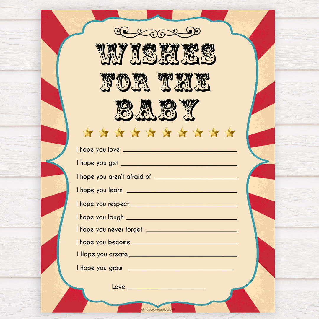 Circus wishes for the baby baby shower games, circus baby games, carnival baby games, printable baby games, fun baby games, popular baby games, carnival baby shower, carnival theme